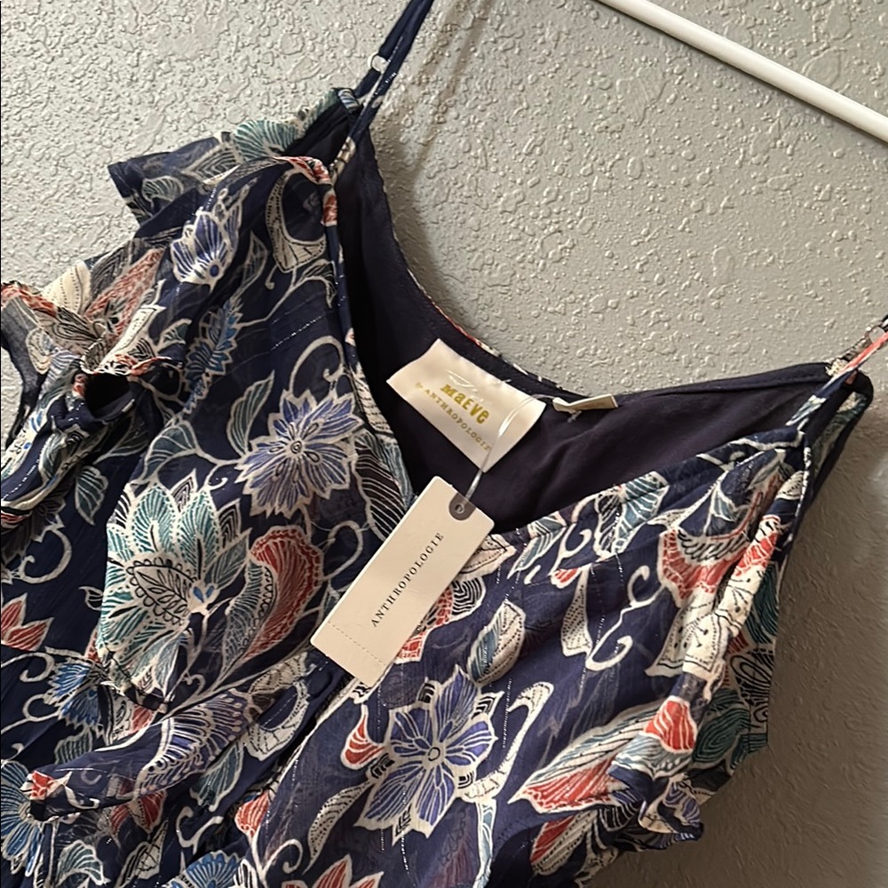 Anthropologie Maeve Floral Romper - Navy and Multicolor